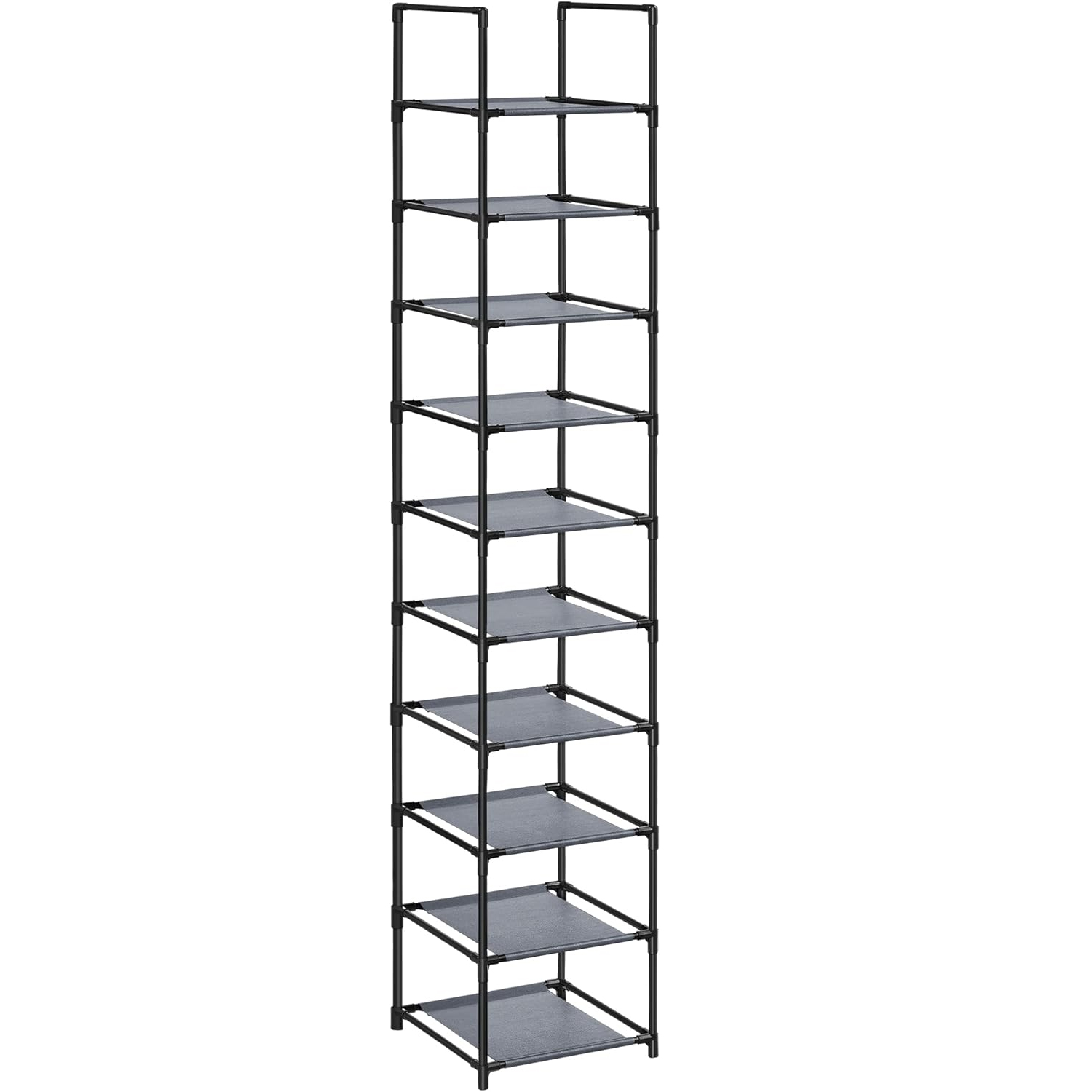 SONGMICS cipőtartó állvány 10 szinttel, fém vázzal és textil polcokkal, 33x33x173 cm, szürke