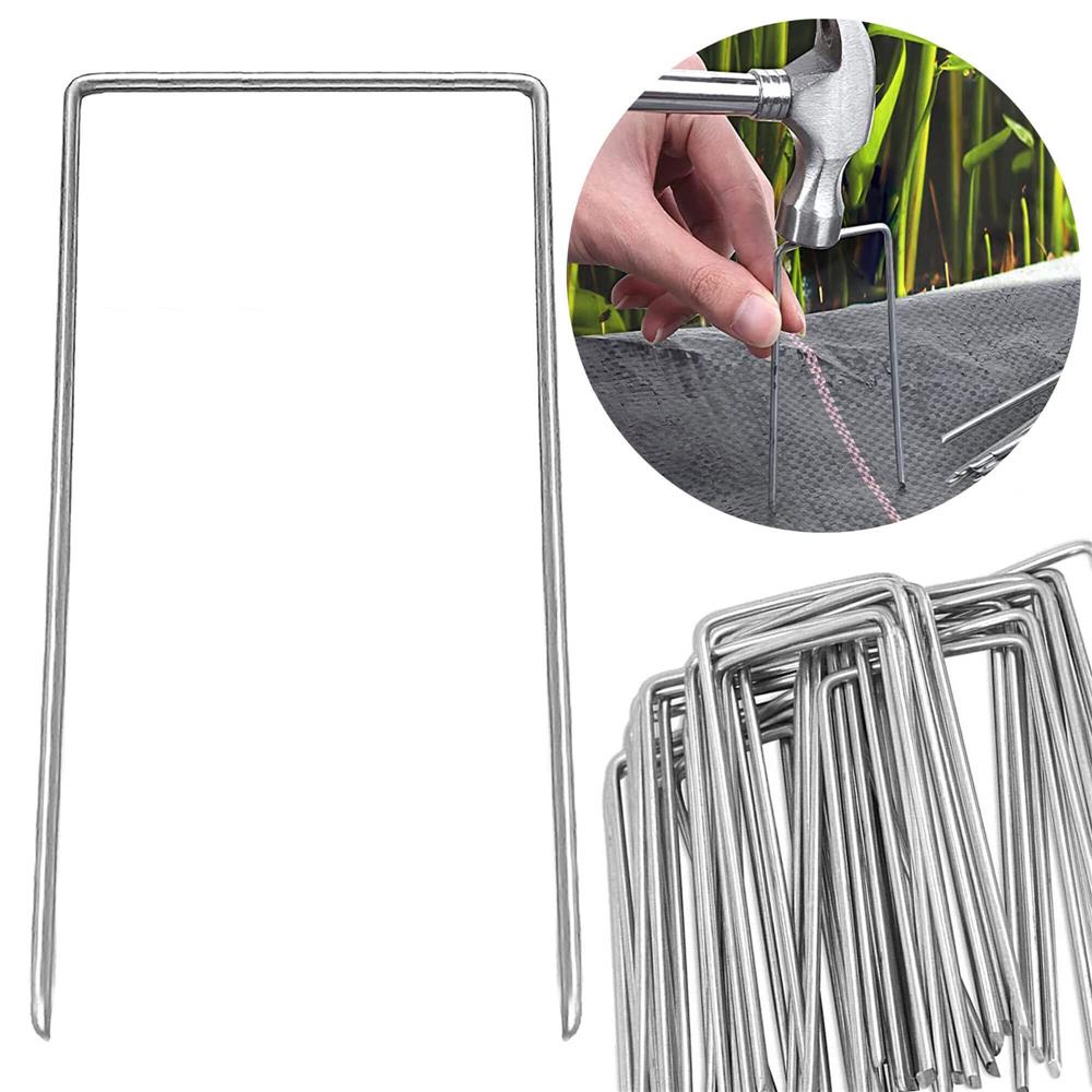 100 darabos fém rögzítő tű (ankor) szett agrotextil rögzítéséhez, 15×7 cm, ezüst színben - Image 7