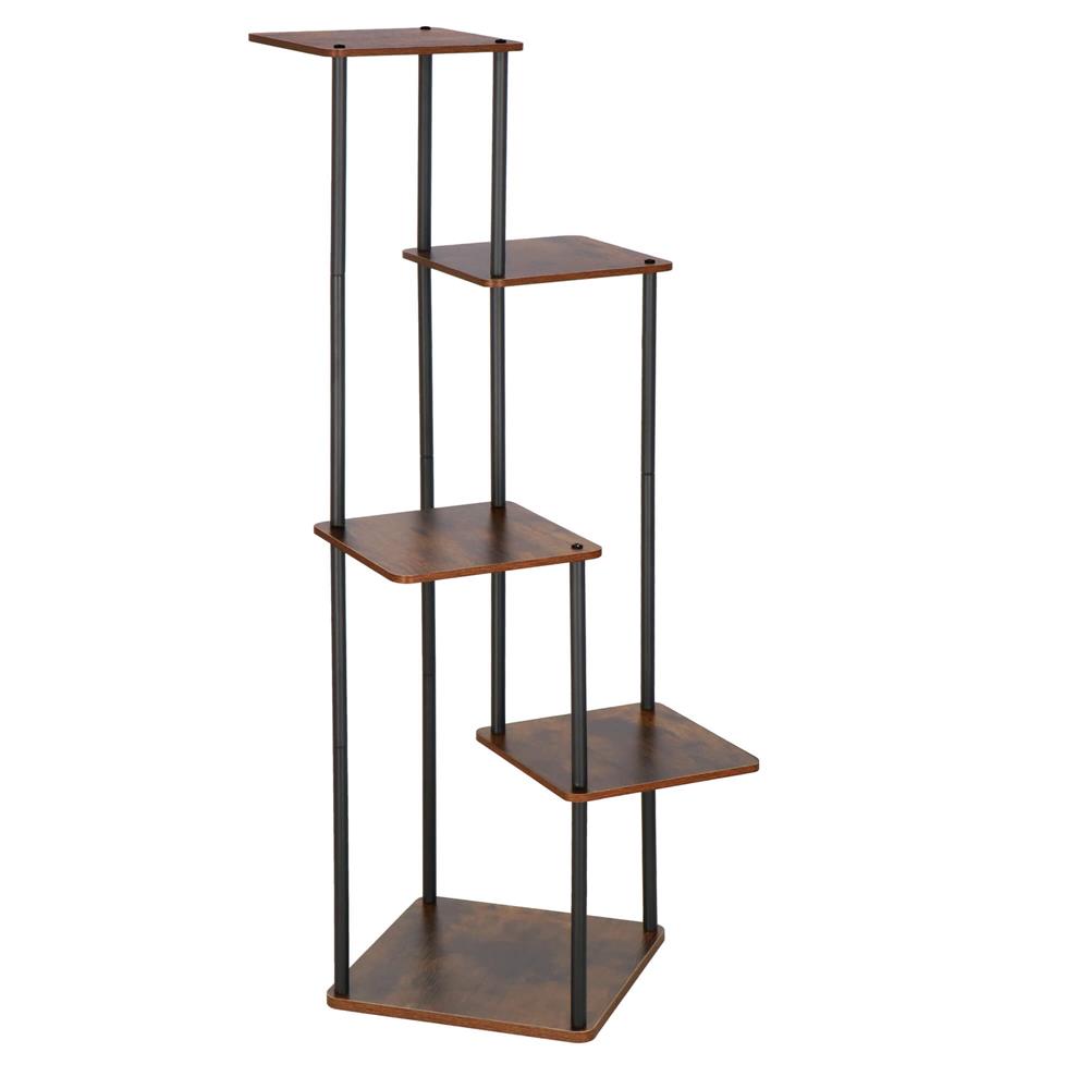 Virágtartó állvány, 106x58 cm, fekete/világosbarna – 5 polccal, fém szerkezettel, modern kialakítással - Image 3