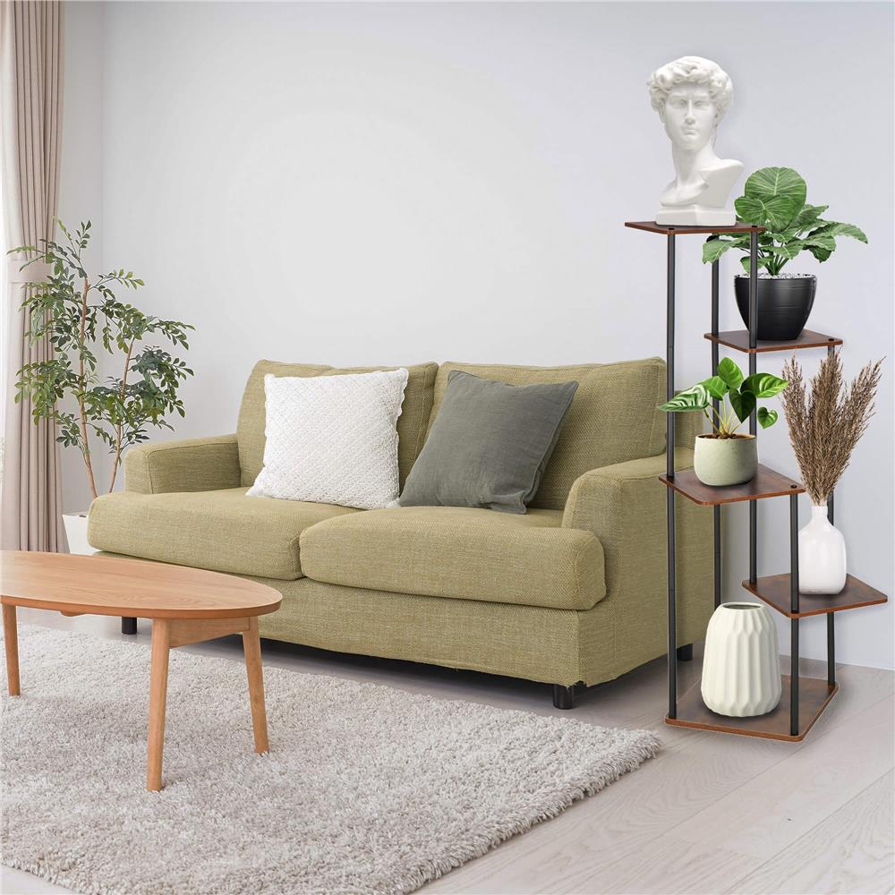 Virágtartó állvány, 106x58 cm, fekete/világosbarna – 5 polccal, fém szerkezettel, modern kialakítással - Image 12