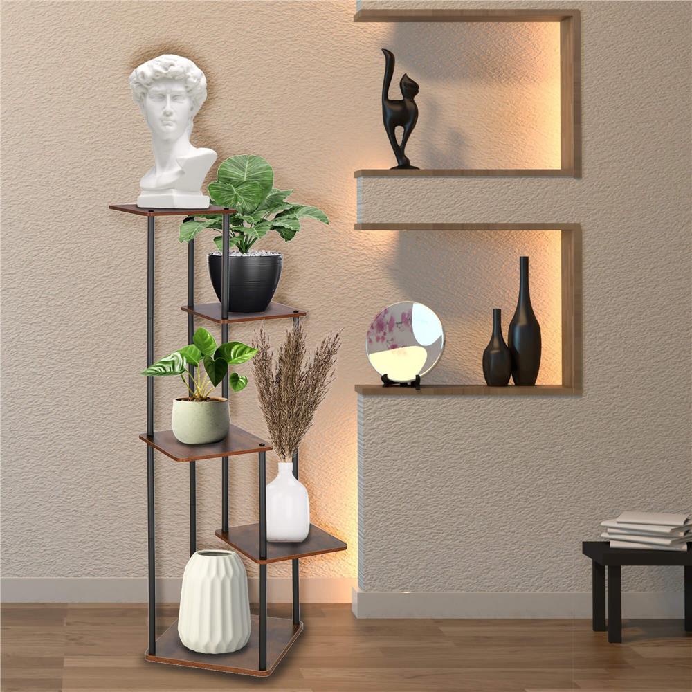 Virágtartó állvány, 106x58 cm, fekete/világosbarna – 5 polccal, fém szerkezettel, modern kialakítással - Image 13