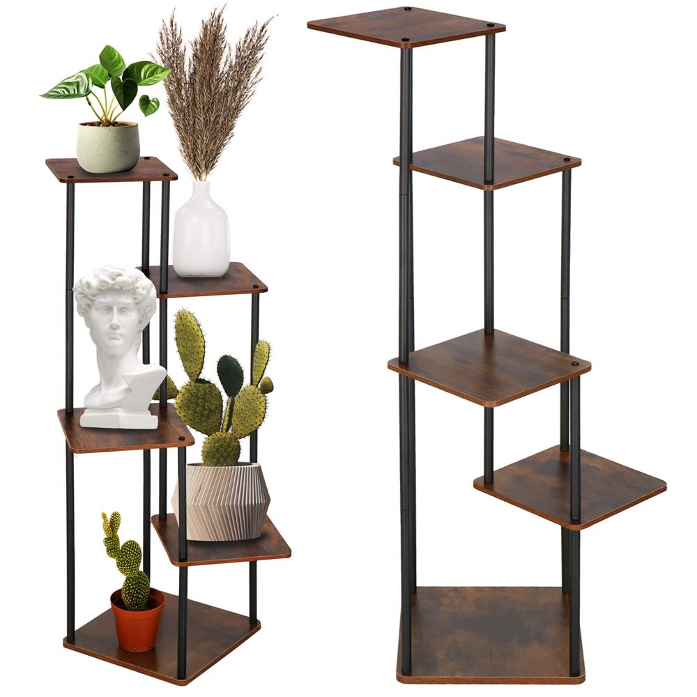 Virágtartó állvány, 106x58 cm, fekete/világosbarna – 5 polccal, fém szerkezettel, modern kialakítással - Image 14