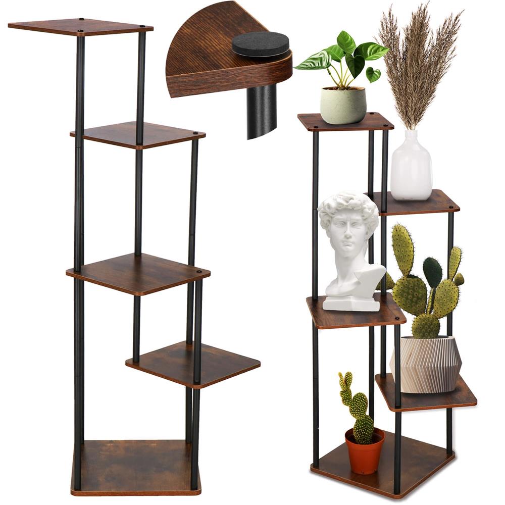 Virágtartó állvány, 106x58 cm, fekete/világosbarna – 5 polccal, fém szerkezettel, modern kialakítással - Image 16