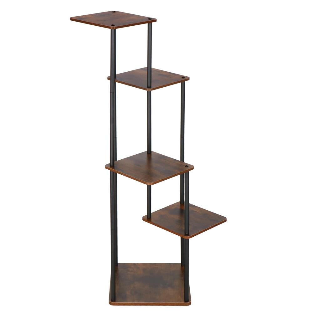 Virágtartó állvány, 106x58 cm, fekete/világosbarna – 5 polccal, fém szerkezettel, modern kialakítással - Image 7