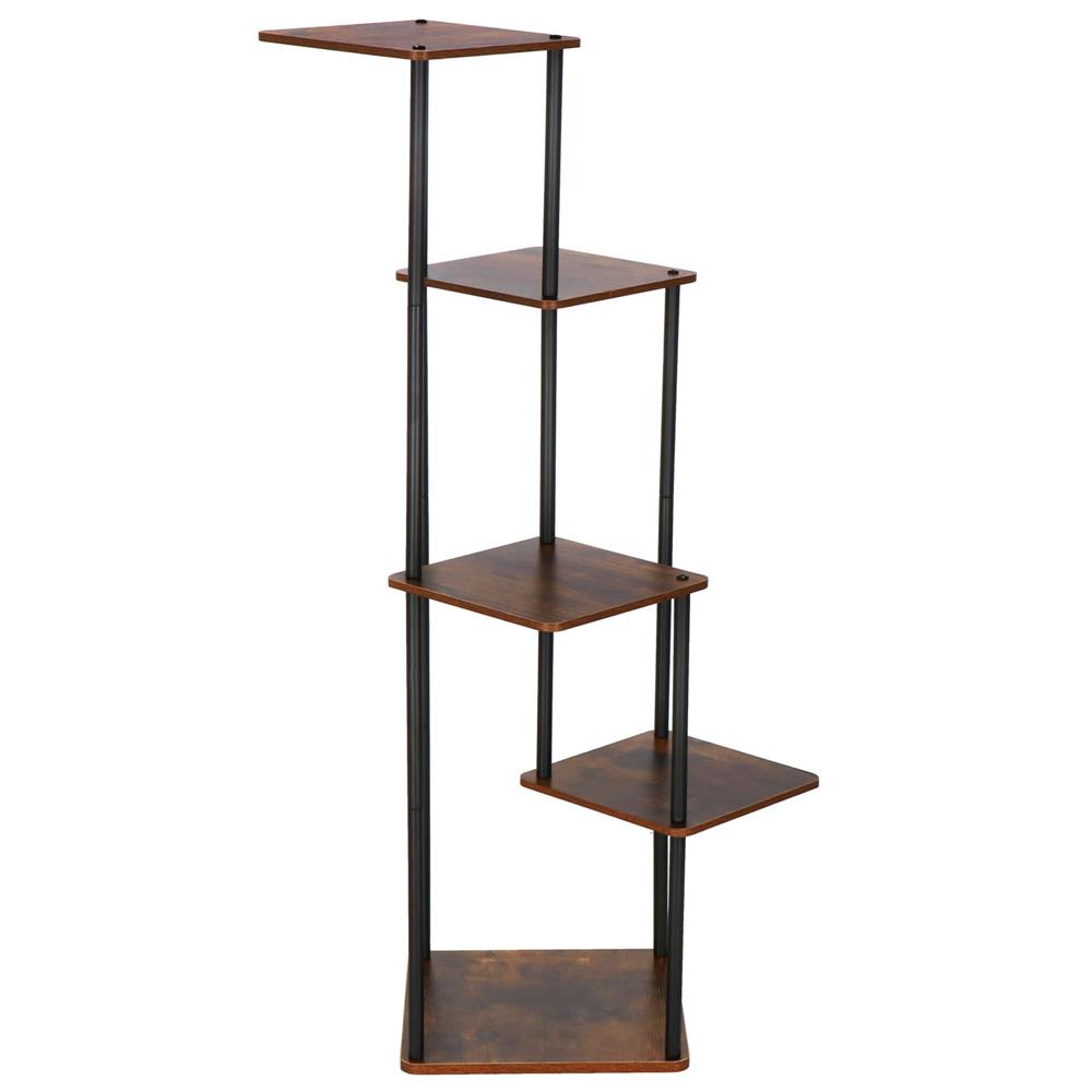 Virágtartó állvány, 106x58 cm, fekete/világosbarna – 5 polccal, fém szerkezettel, modern kialakítással - Image 8