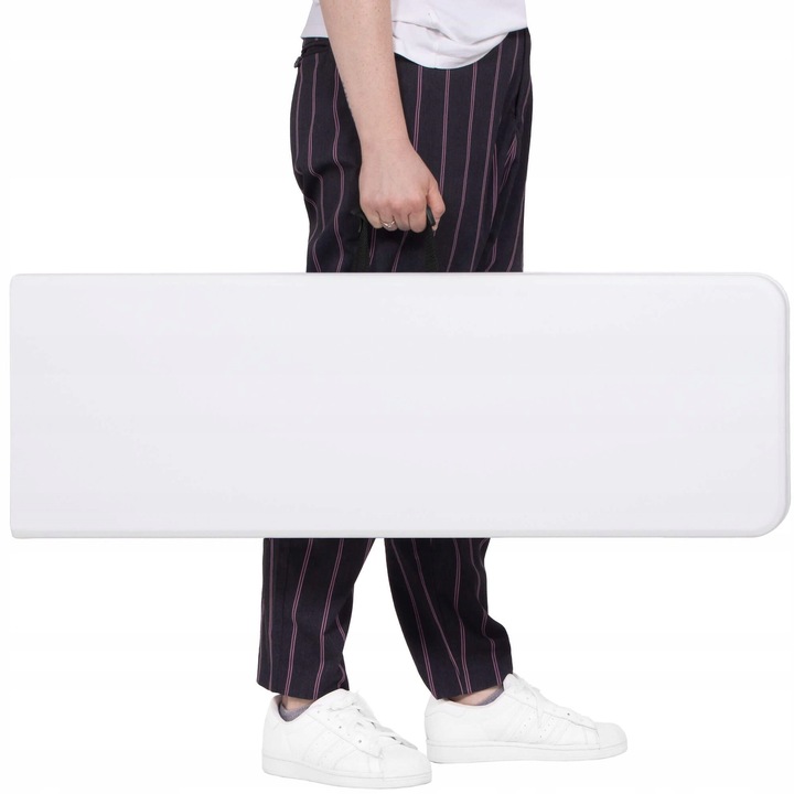 Összecsukható pad fogantyúval, HDPE és fém vázzal, 180x30x43 cm, fehér/szürke - Image 4