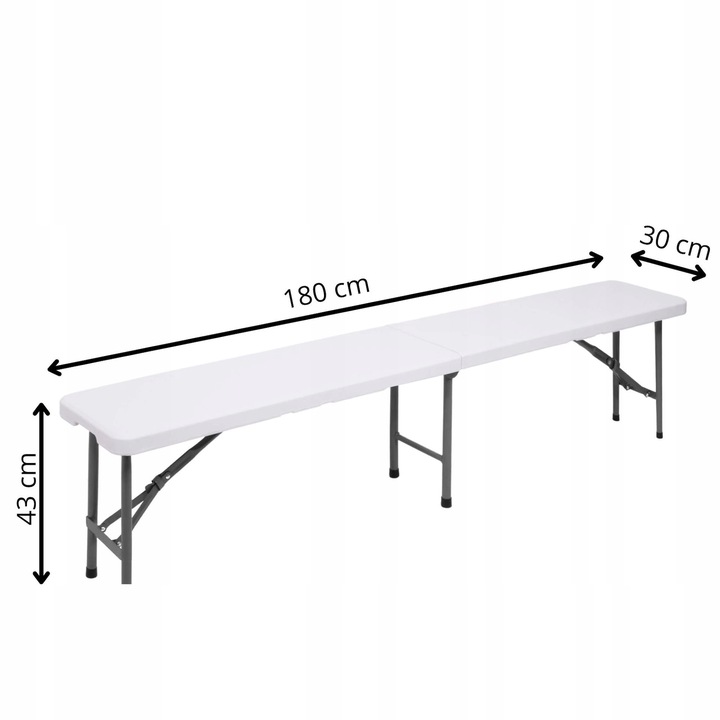 Összecsukható pad fogantyúval, HDPE és fém vázzal, 180x30x43 cm, fehér/szürke - Image 5