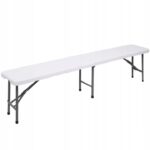 Összecsukható pad fogantyúval, HDPE és fém vázzal, 180x30x43 cm, fehér/szürke