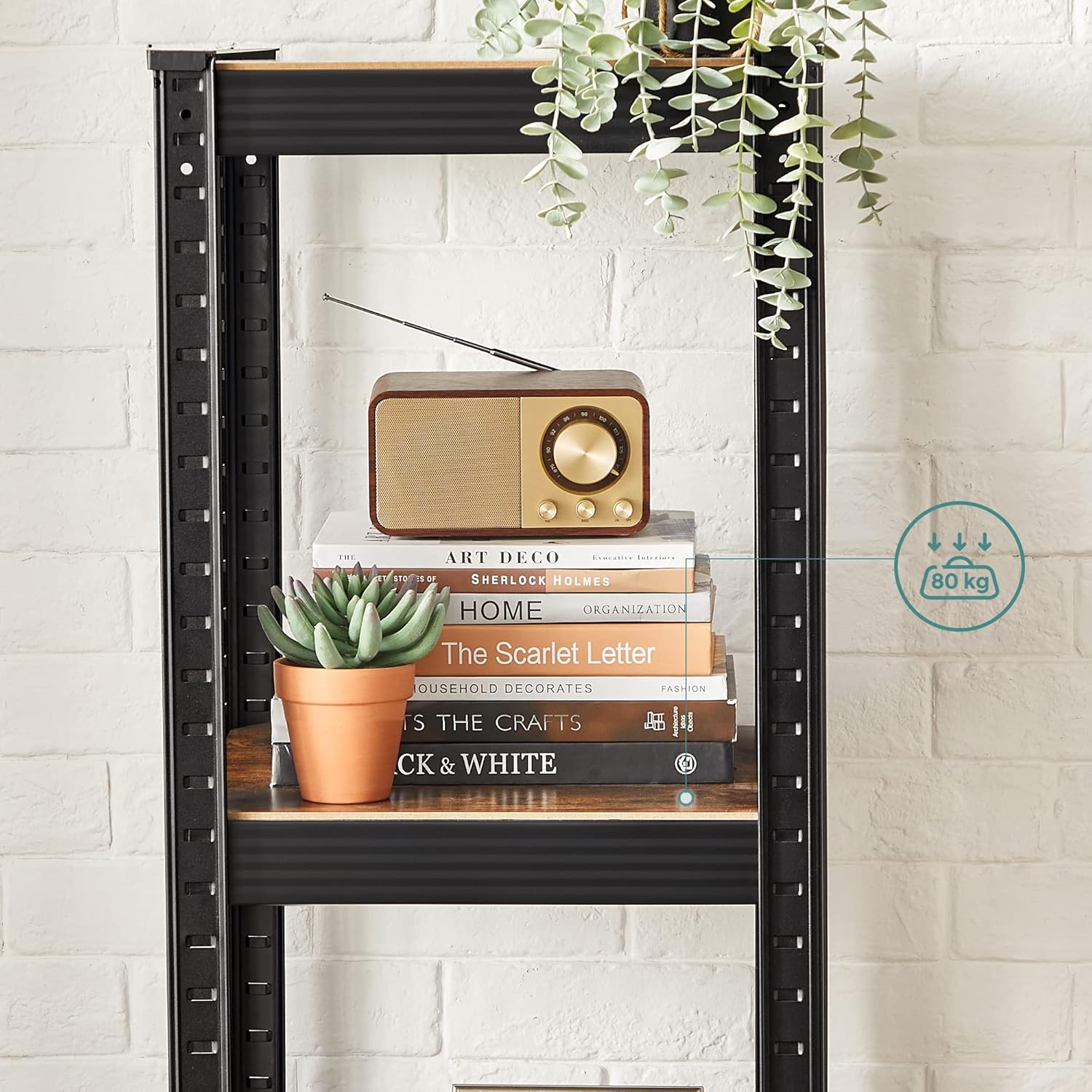SONGMICS Etajera 5 rafturi ajustabile, structura metalica, stil industrial, MDF, 37x37x150 cm, maro si negru - Image 4