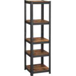 SONGMICS Etajera 5 rafturi ajustabile, structura metalica, stil industrial, MDF, 37x37x150 cm, maro si negru