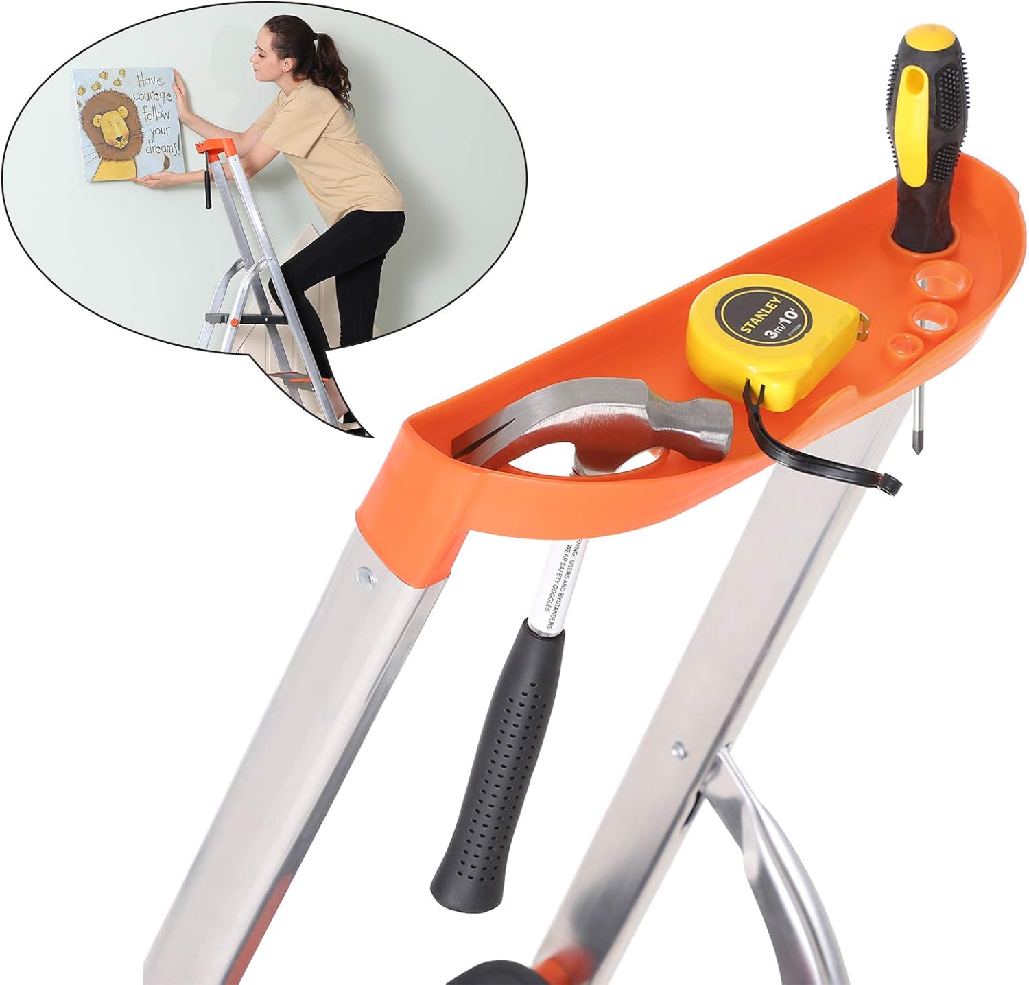 SONGMICS 4 fokos összecsukható alumínium létra, 12 cm széles lépcsőfokokkal, fogantyúval, 150 kg terhelhetőséggel, 44x156 cm - Image 7