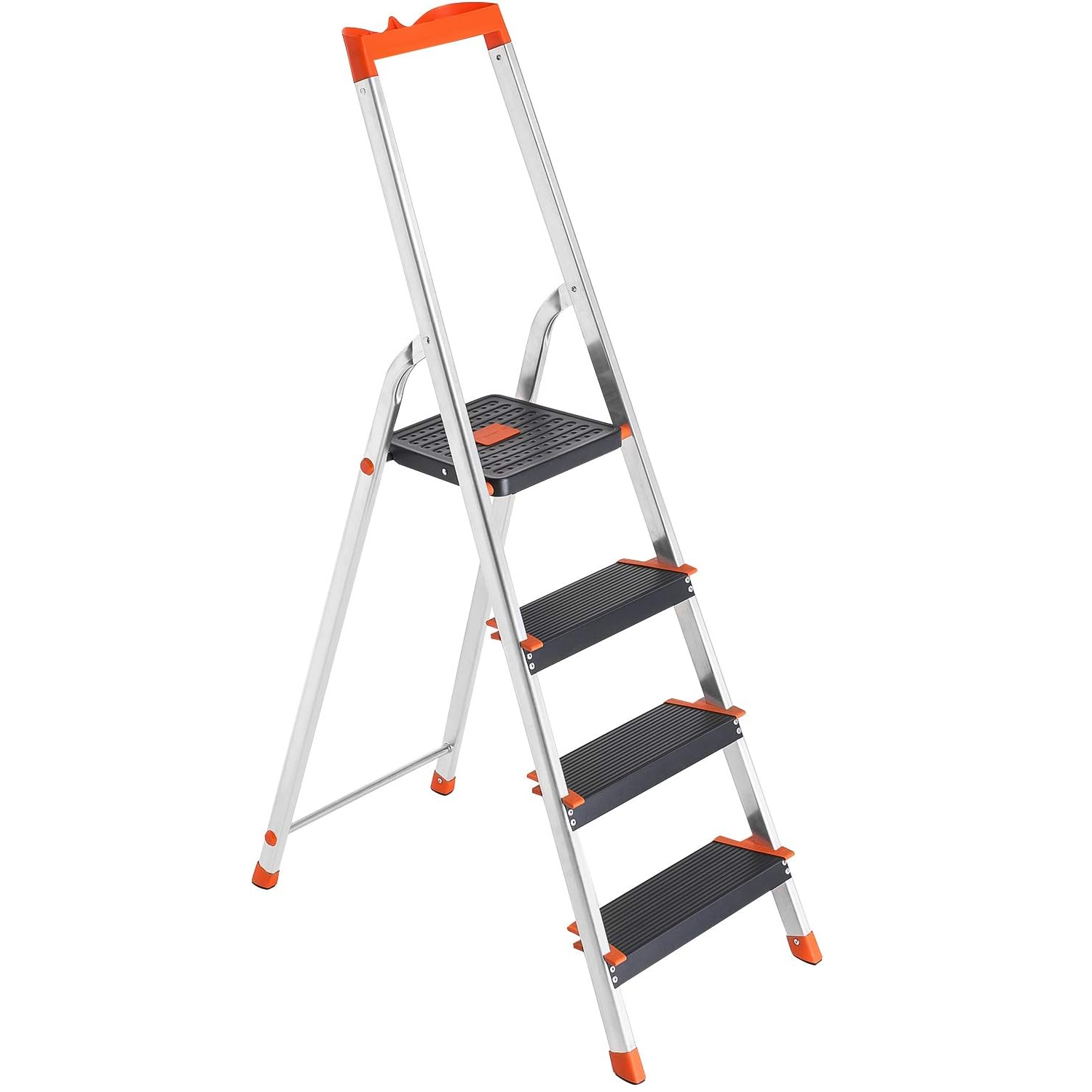 SONGMICS 4 fokos összecsukható alumínium létra, 12 cm széles lépcsőfokokkal, fogantyúval, 150 kg terhelhetőséggel, 44x156 cm