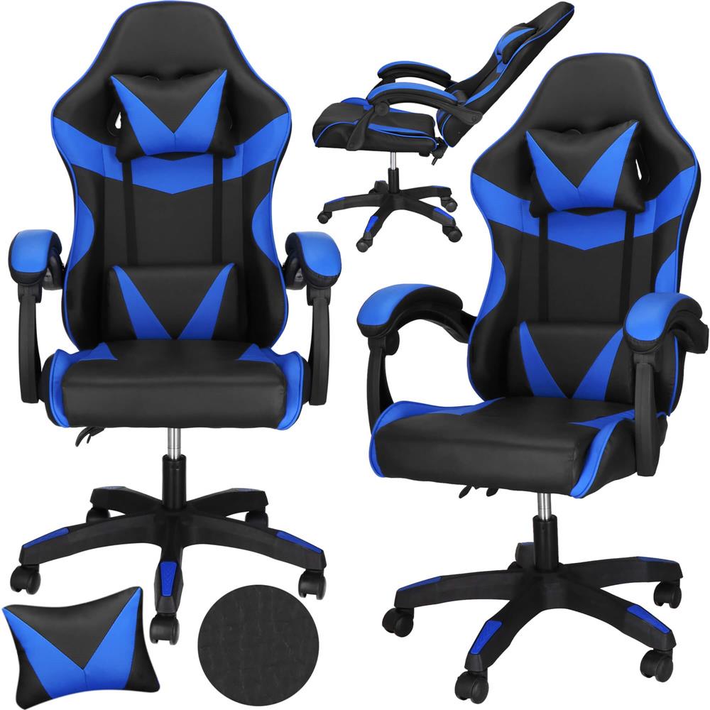 Irodai gamer szek, ergonomikus, derektamasszal es fejtamasszal, 114-123x55x50 cm, fekete es kek - Image 2
