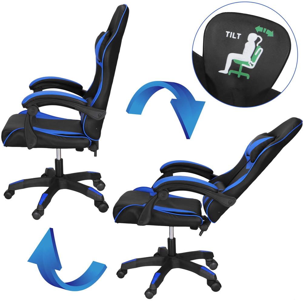 Irodai gamer szek, ergonomikus, derektamasszal es fejtamasszal, 114-123x55x50 cm, fekete es kek - Image 10