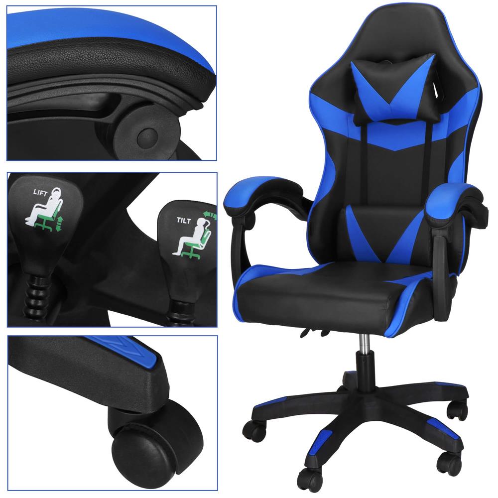 Irodai gamer szek, ergonomikus, derektamasszal es fejtamasszal, 114-123x55x50 cm, fekete es kek - Image 11