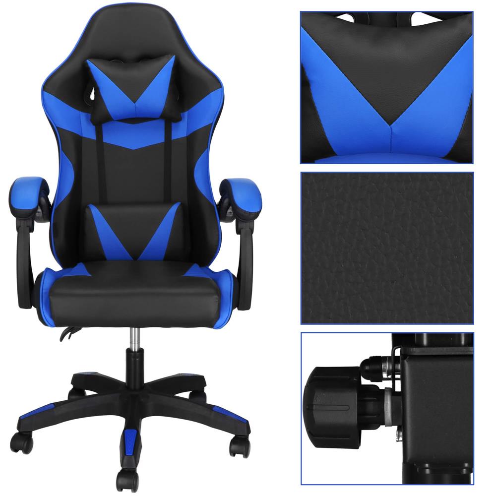 Irodai gamer szek, ergonomikus, derektamasszal es fejtamasszal, 114-123x55x50 cm, fekete es kek - Image 12