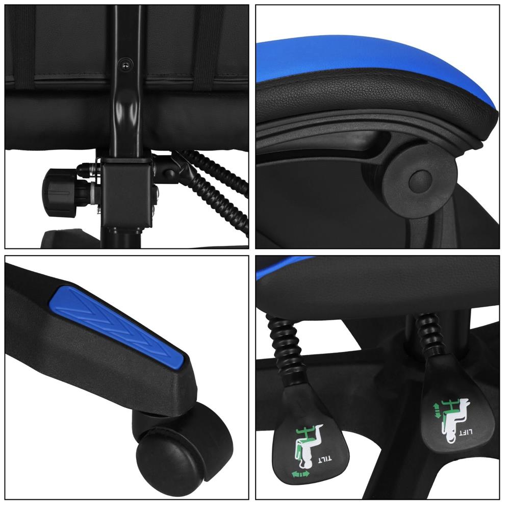 Irodai gamer szek, ergonomikus, derektamasszal es fejtamasszal, 114-123x55x50 cm, fekete es kek - Image 19