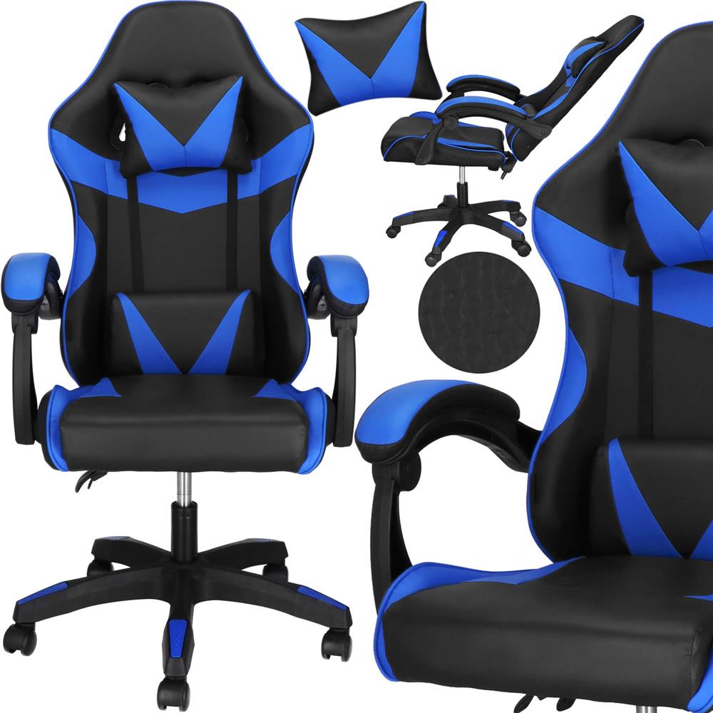 Irodai gamer szek, ergonomikus, derektamasszal es fejtamasszal, 114-123x55x50 cm, fekete es kek - Image 3