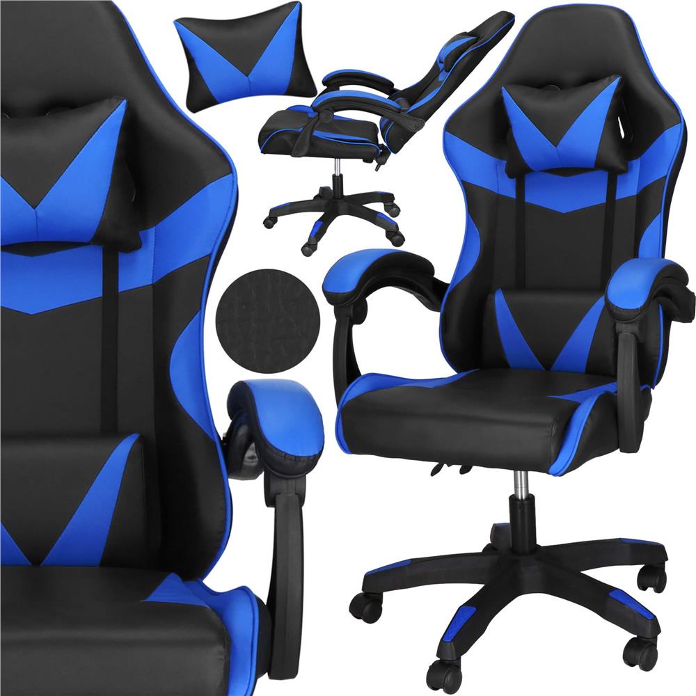 Irodai gamer szek, ergonomikus, derektamasszal es fejtamasszal, 114-123x55x50 cm, fekete es kek - Image 4