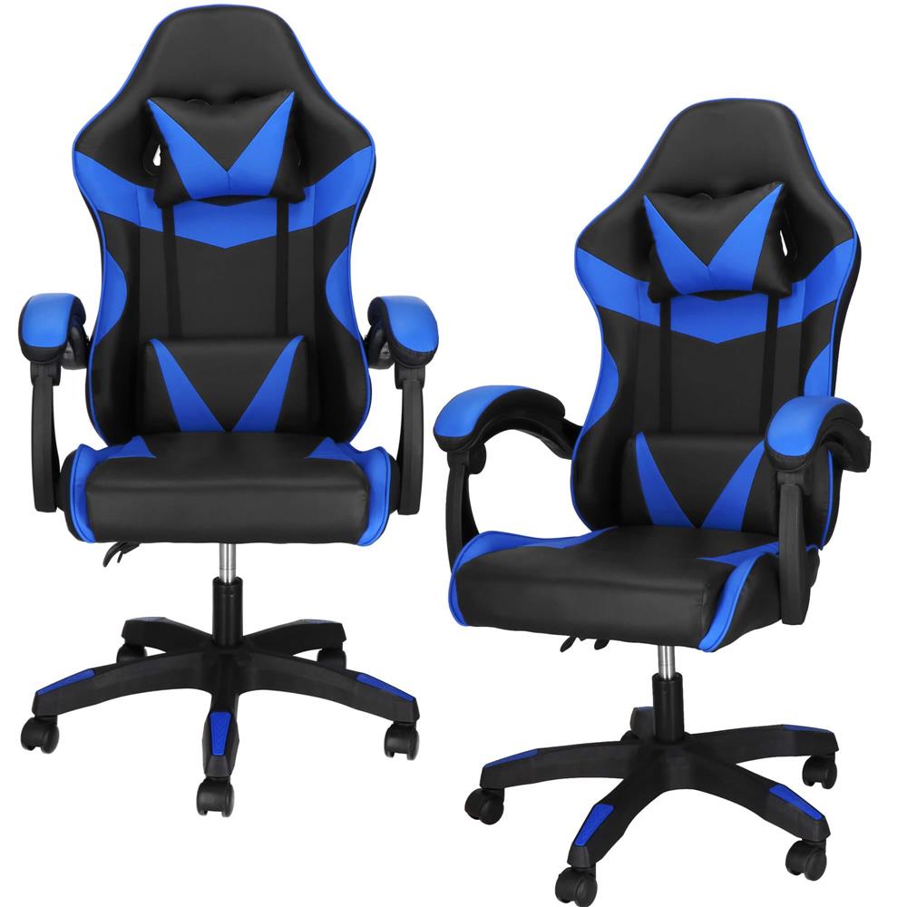 Irodai gamer szek, ergonomikus, derektamasszal es fejtamasszal, 114-123x55x50 cm, fekete es kek - Image 5