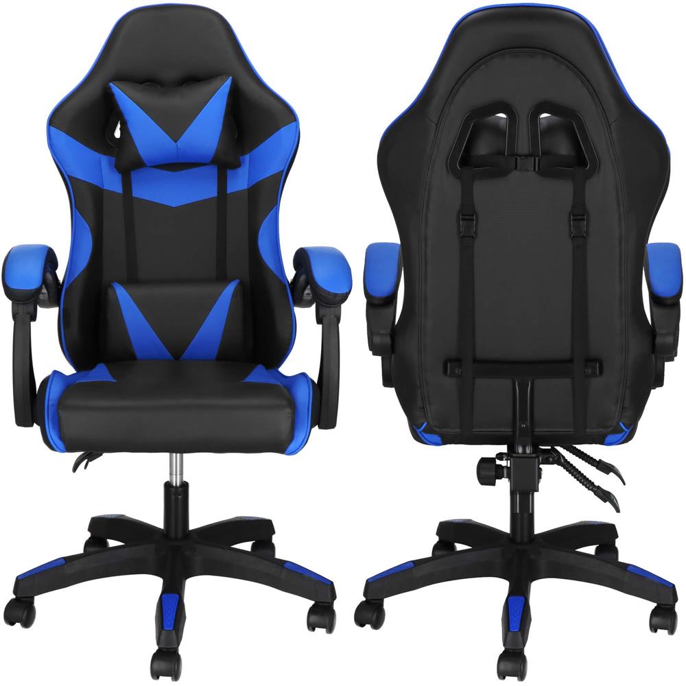 Irodai gamer szek, ergonomikus, derektamasszal es fejtamasszal, 114-123x55x50 cm, fekete es kek - Image 6