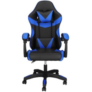 Irodai gamer szek, ergonomikus, derektamasszal es fejtamasszal, 114-123x55x50 cm, fekete es kek