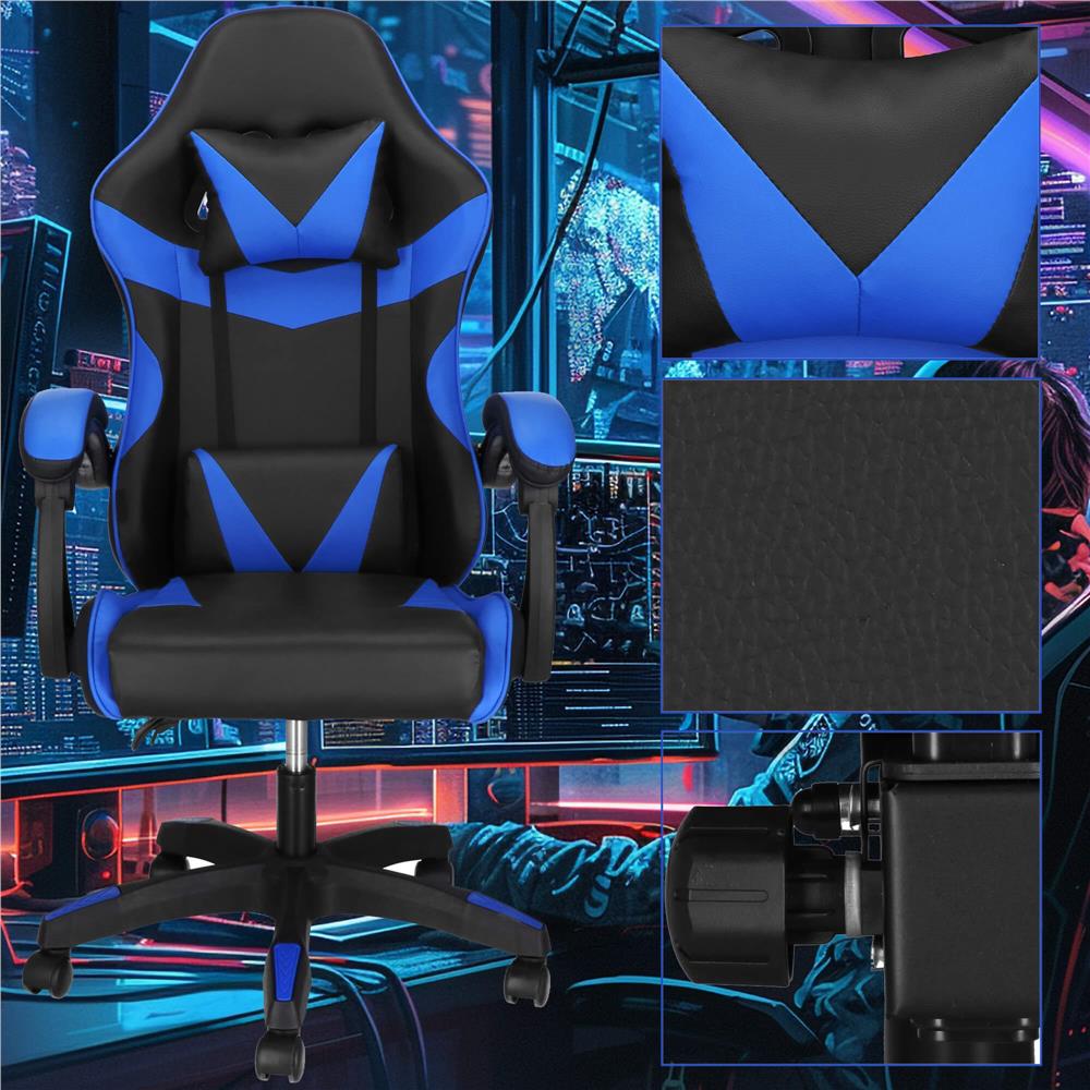 Irodai gamer szek, ergonomikus, derektamasszal es fejtamasszal, 114-123x55x50 cm, fekete es kek - Image 7