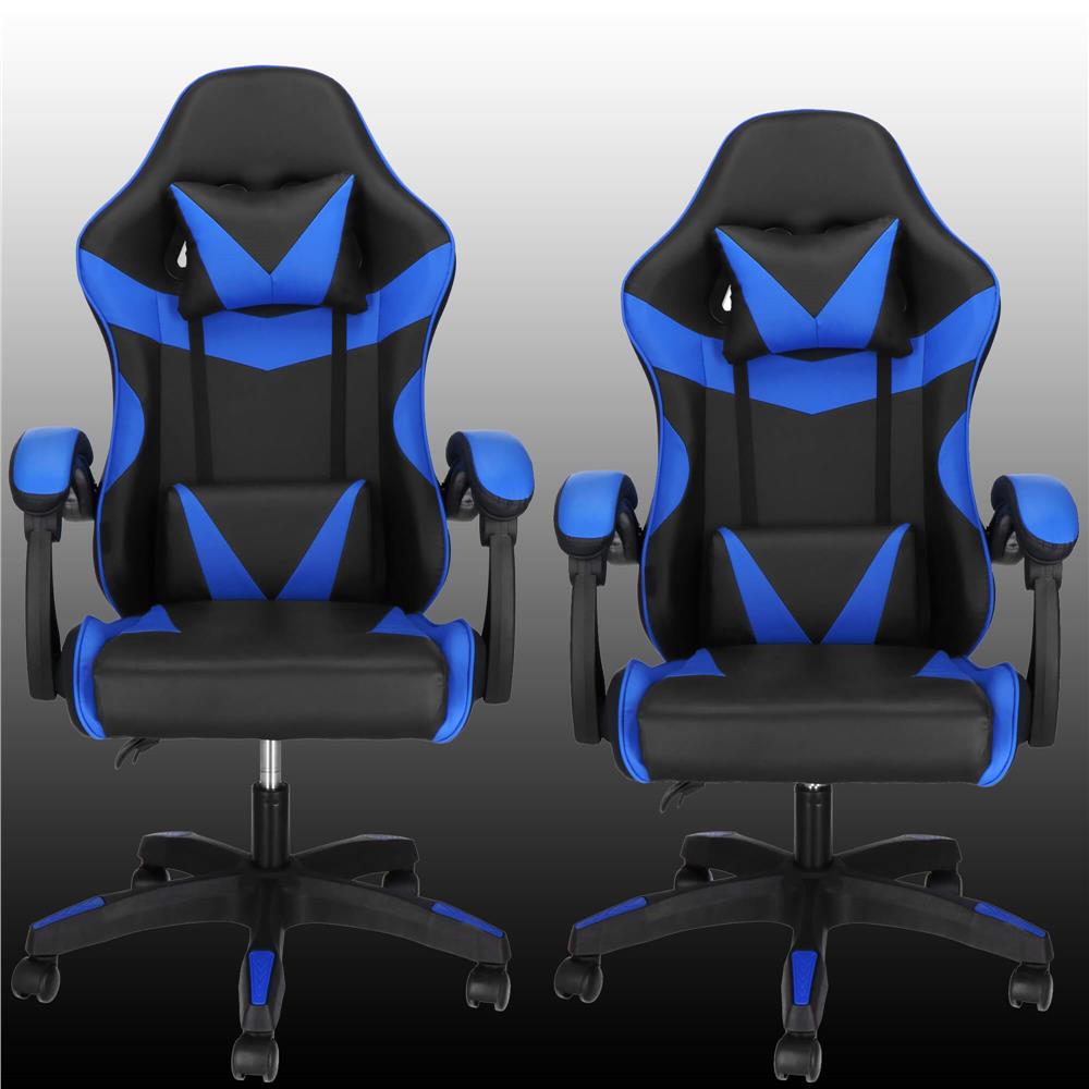 Irodai gamer szek, ergonomikus, derektamasszal es fejtamasszal, 114-123x55x50 cm, fekete es kek - Image 9