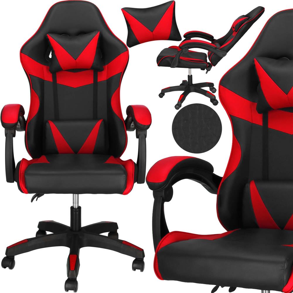 Irodai gamer szek, ergonomikus, derektamasszal es fejtamasszal, 114-123x55x50 cm, fekete es piros - Image 2