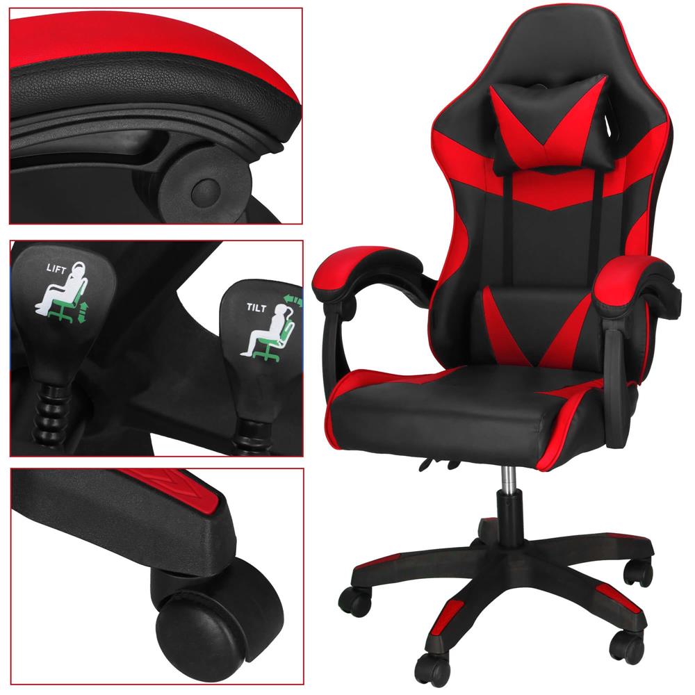 Irodai gamer szek, ergonomikus, derektamasszal es fejtamasszal, 114-123x55x50 cm, fekete es piros - Image 10