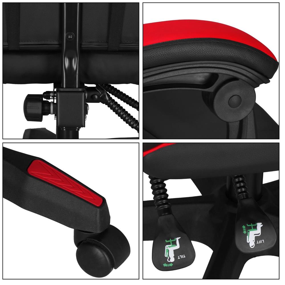 Irodai gamer szek, ergonomikus, derektamasszal es fejtamasszal, 114-123x55x50 cm, fekete es piros - Image 19