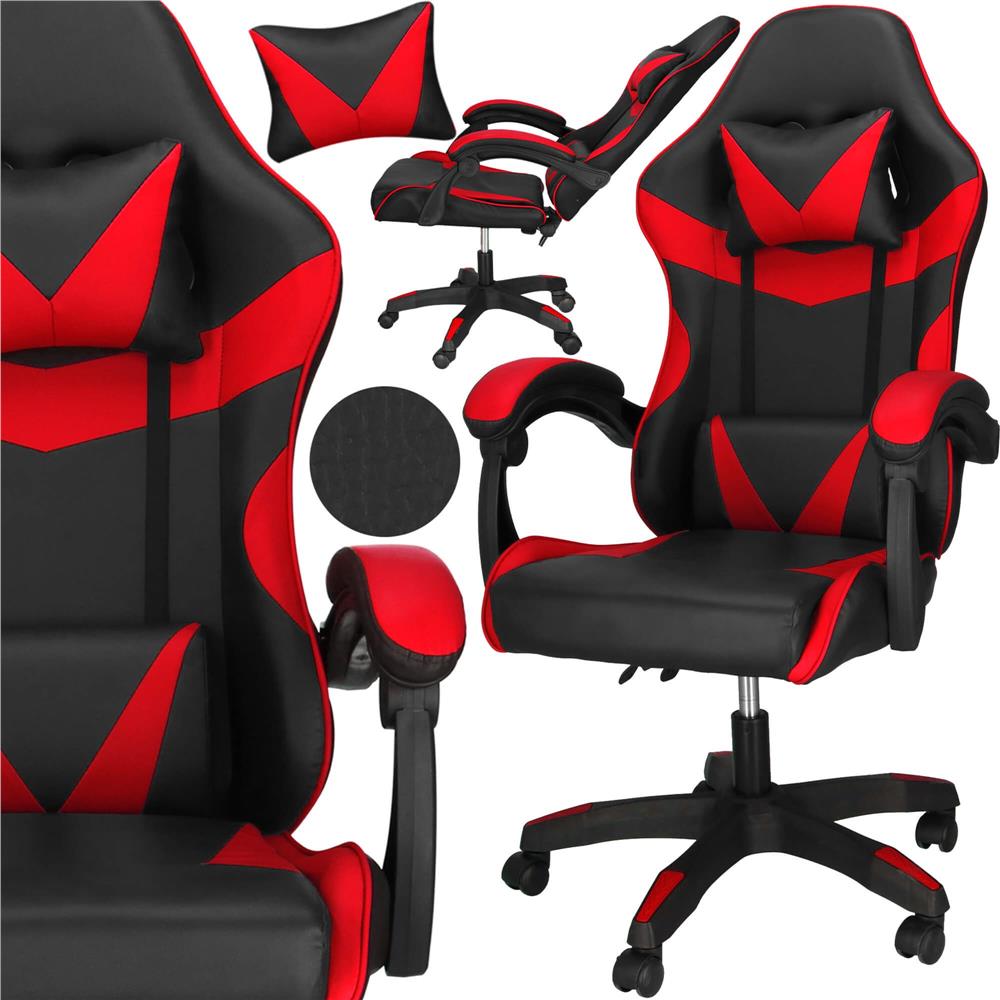 Irodai gamer szek, ergonomikus, derektamasszal es fejtamasszal, 114-123x55x50 cm, fekete es piros - Image 3