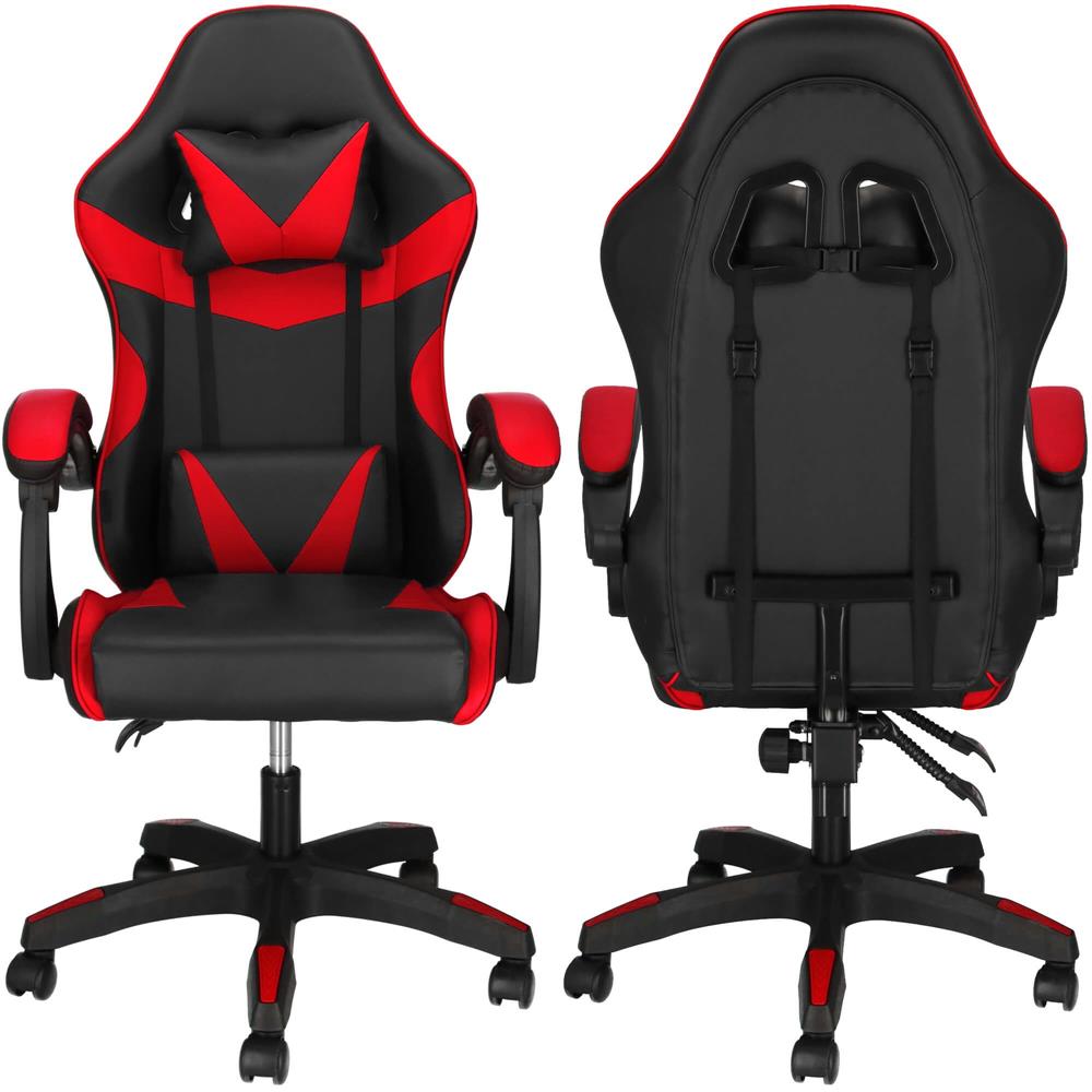 Irodai gamer szek, ergonomikus, derektamasszal es fejtamasszal, 114-123x55x50 cm, fekete es piros - Image 5