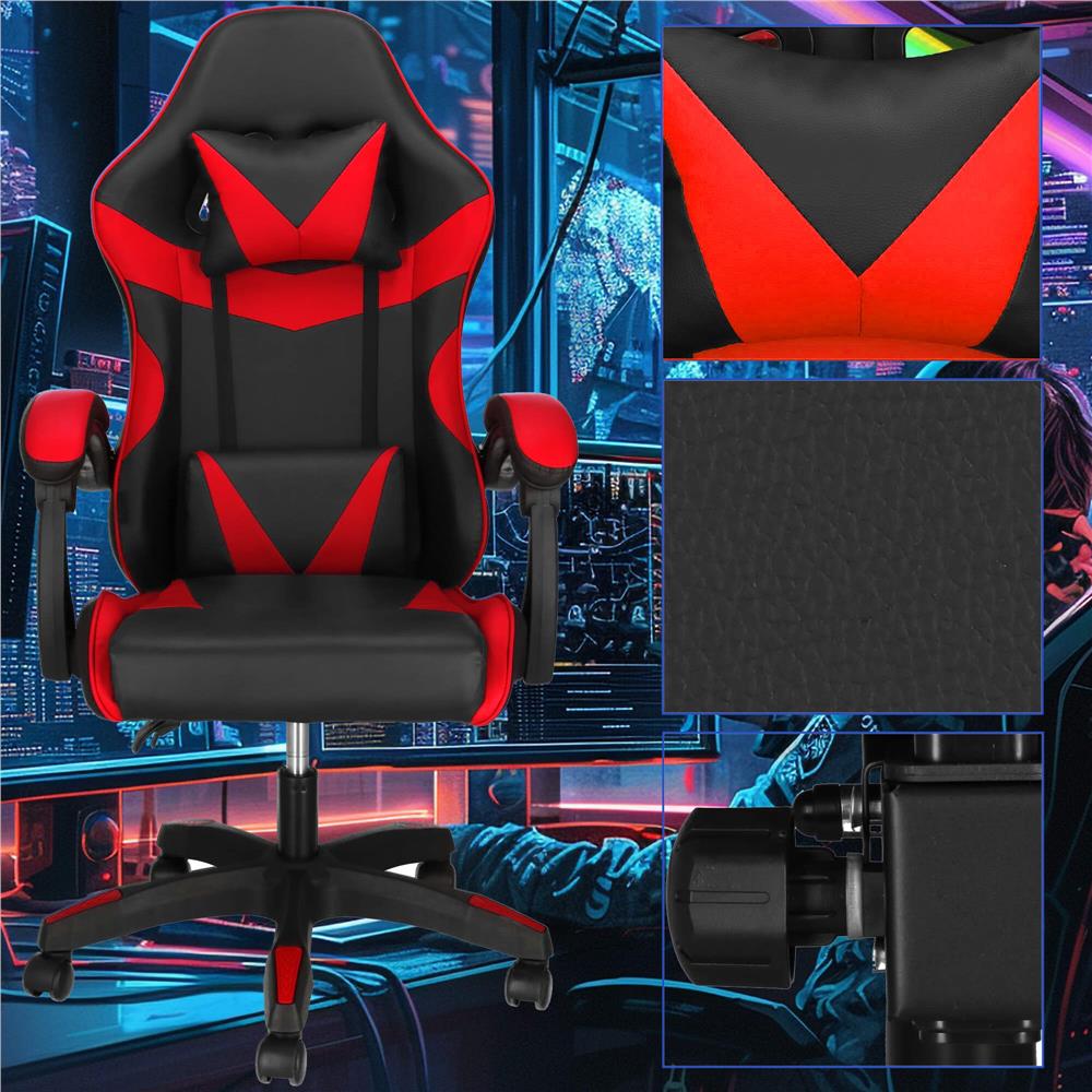 Irodai gamer szek, ergonomikus, derektamasszal es fejtamasszal, 114-123x55x50 cm, fekete es piros - Image 6