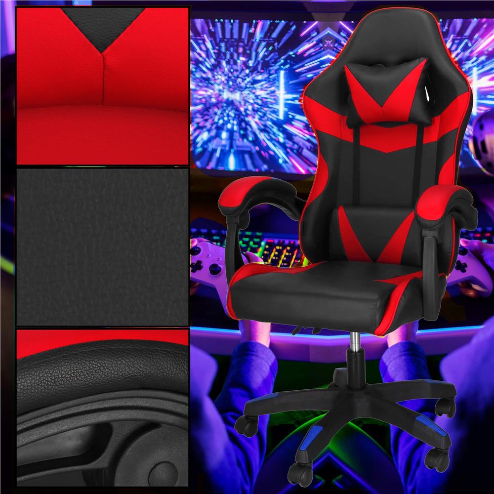 Irodai gamer szek, ergonomikus, derektamasszal es fejtamasszal, 114-123x55x50 cm, fekete es piros - Image 7