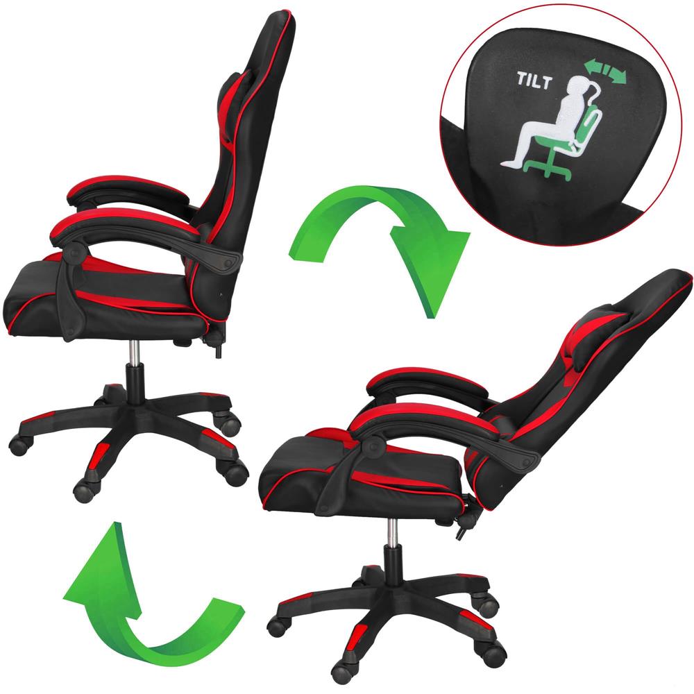 Irodai gamer szek, ergonomikus, derektamasszal es fejtamasszal, 114-123x55x50 cm, fekete es piros - Image 9