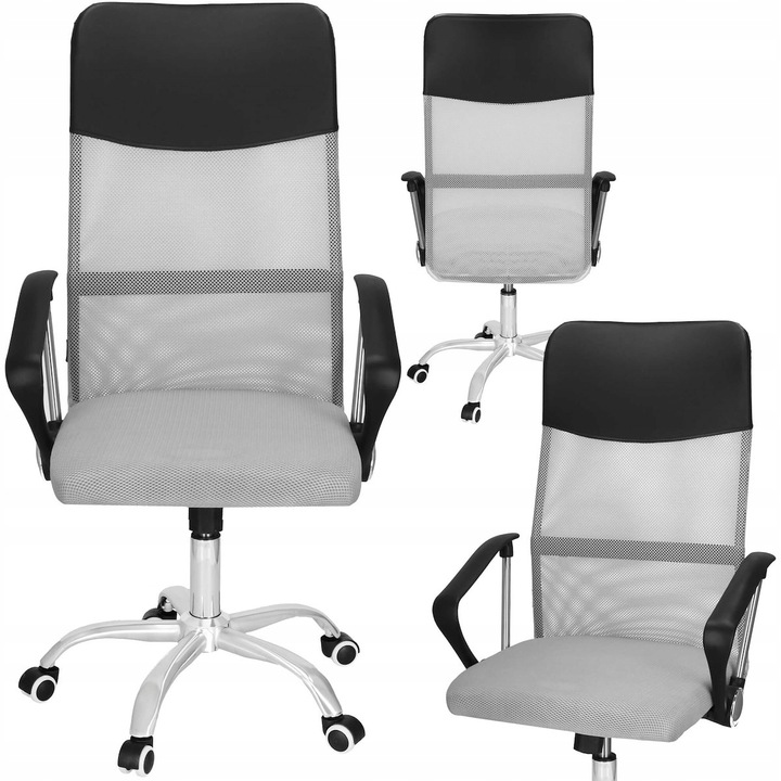 Ergonomikus irodai szék magasságállítással, mesh és műbőr kárpittal, 58x60x117 cm, szürke - Image 4
