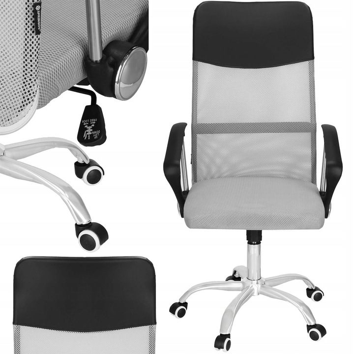 Ergonomikus irodai szék magasságállítással, mesh és műbőr kárpittal, 58x60x117 cm, szürke - Image 6
