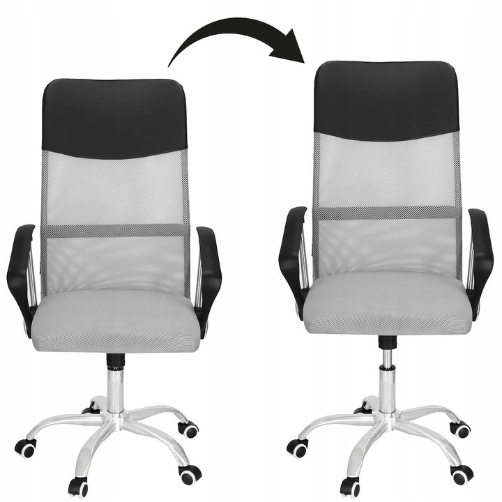 Ergonomikus irodai szék magasságállítással, mesh és műbőr kárpittal, 58x60x117 cm, szürke - Image 8