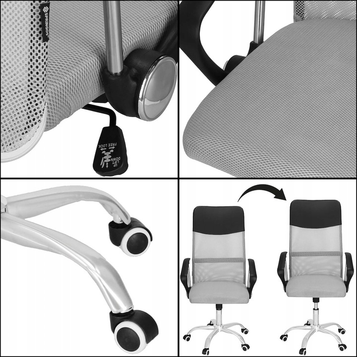 Ergonomikus irodai szék magasságállítással, mesh és műbőr kárpittal, 58x60x117 cm, szürke - Image 9