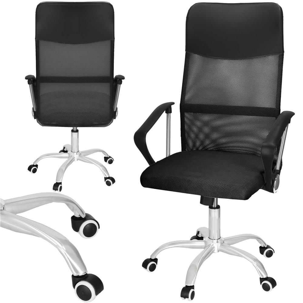 Állítható irodai szék, ergonomikus, légáteresztő mikrohálós háttámlával és krómozott fém talppal, 117x58x60 cm, fekete - Image 2