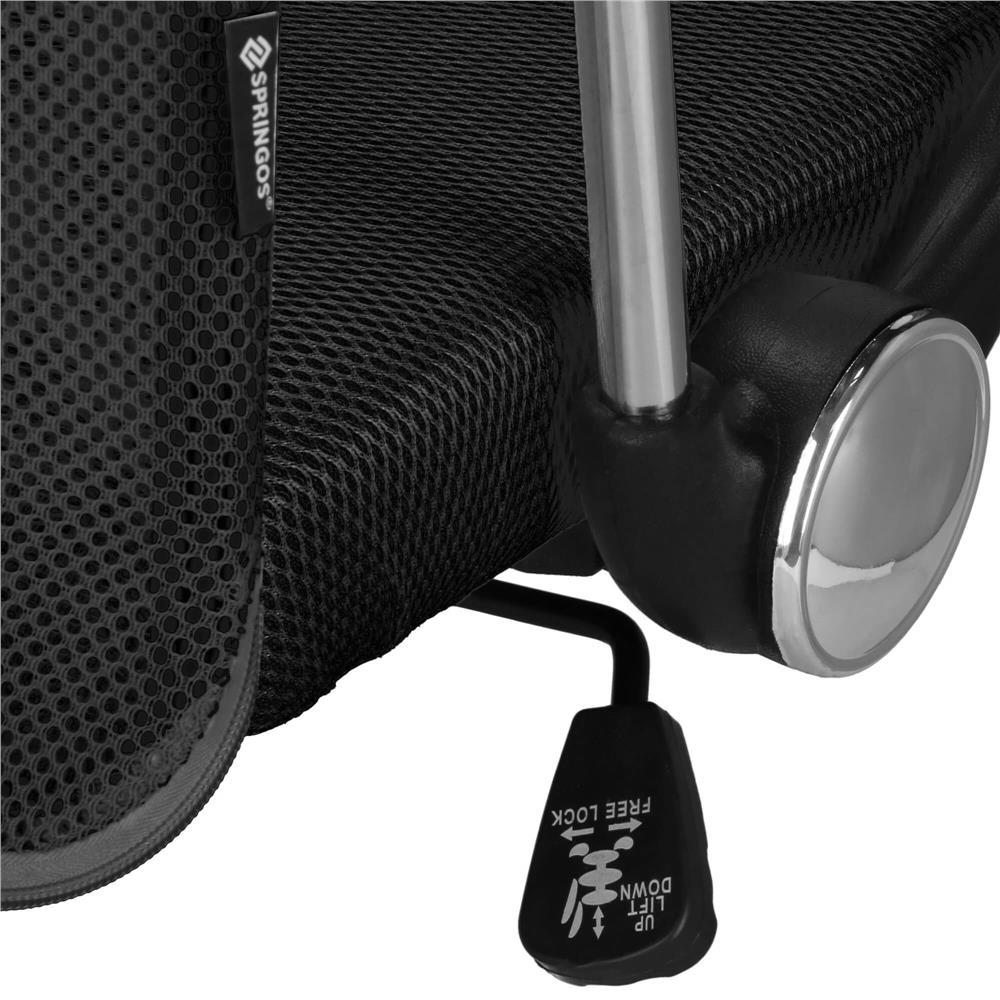 Állítható irodai szék, ergonomikus, légáteresztő mikrohálós háttámlával és krómozott fém talppal, 117x58x60 cm, fekete - Image 12