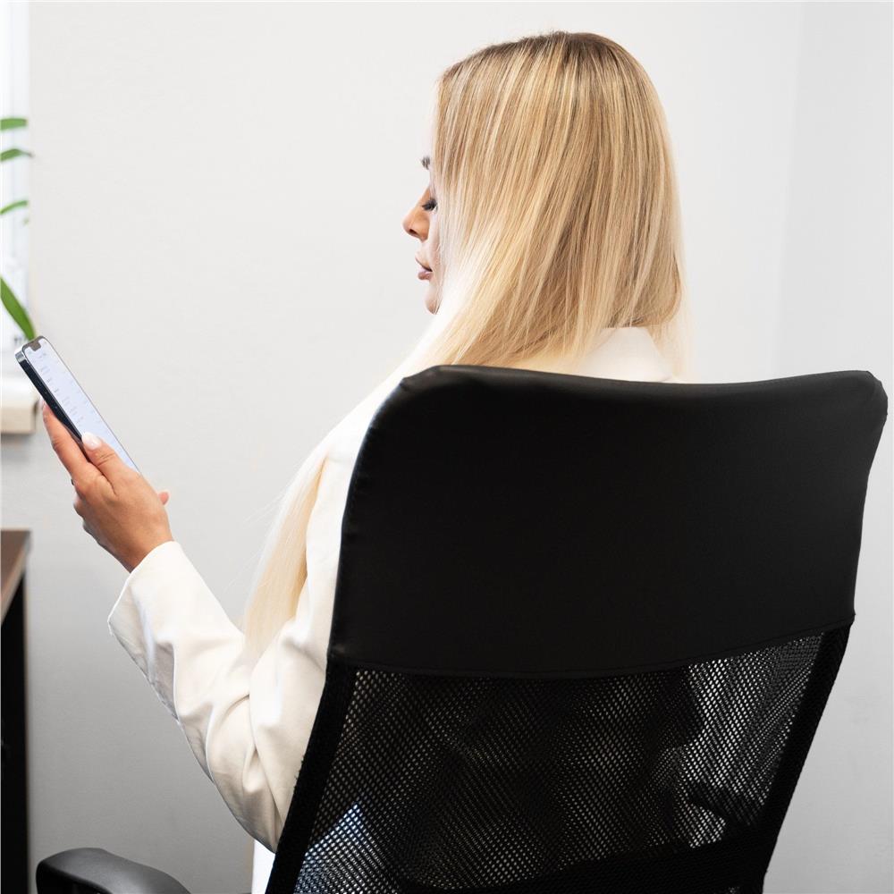 Állítható irodai szék, ergonomikus, légáteresztő mikrohálós háttámlával és krómozott fém talppal, 117x58x60 cm, fekete - Image 15