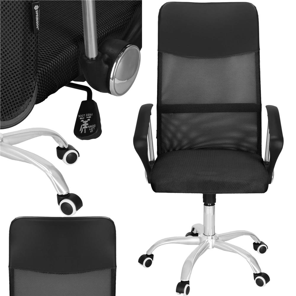 Állítható irodai szék, ergonomikus, légáteresztő mikrohálós háttámlával és krómozott fém talppal, 117x58x60 cm, fekete - Image 3