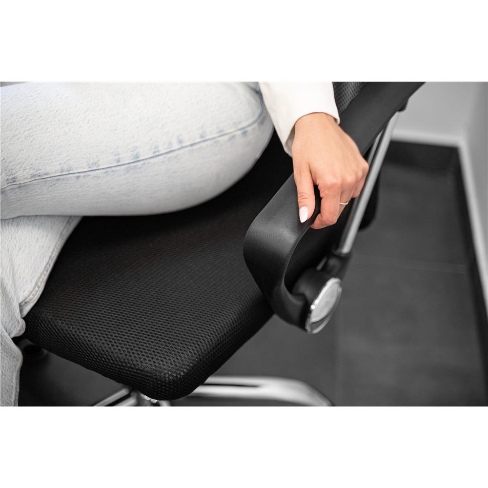 Állítható irodai szék, ergonomikus, légáteresztő mikrohálós háttámlával és krómozott fém talppal, 117x58x60 cm, fekete - Image 21