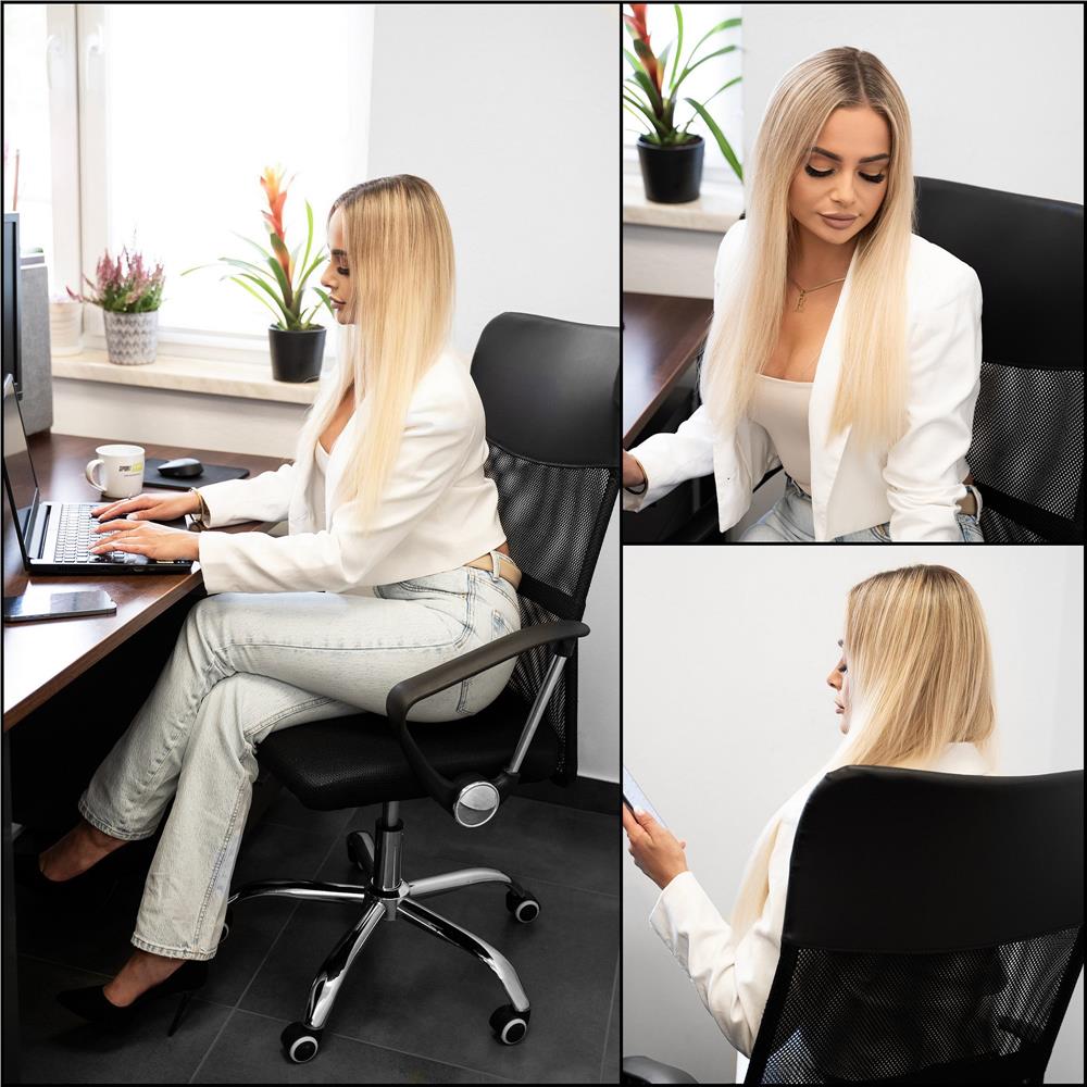 Állítható irodai szék, ergonomikus, légáteresztő mikrohálós háttámlával és krómozott fém talppal, 117x58x60 cm, fekete - Image 24