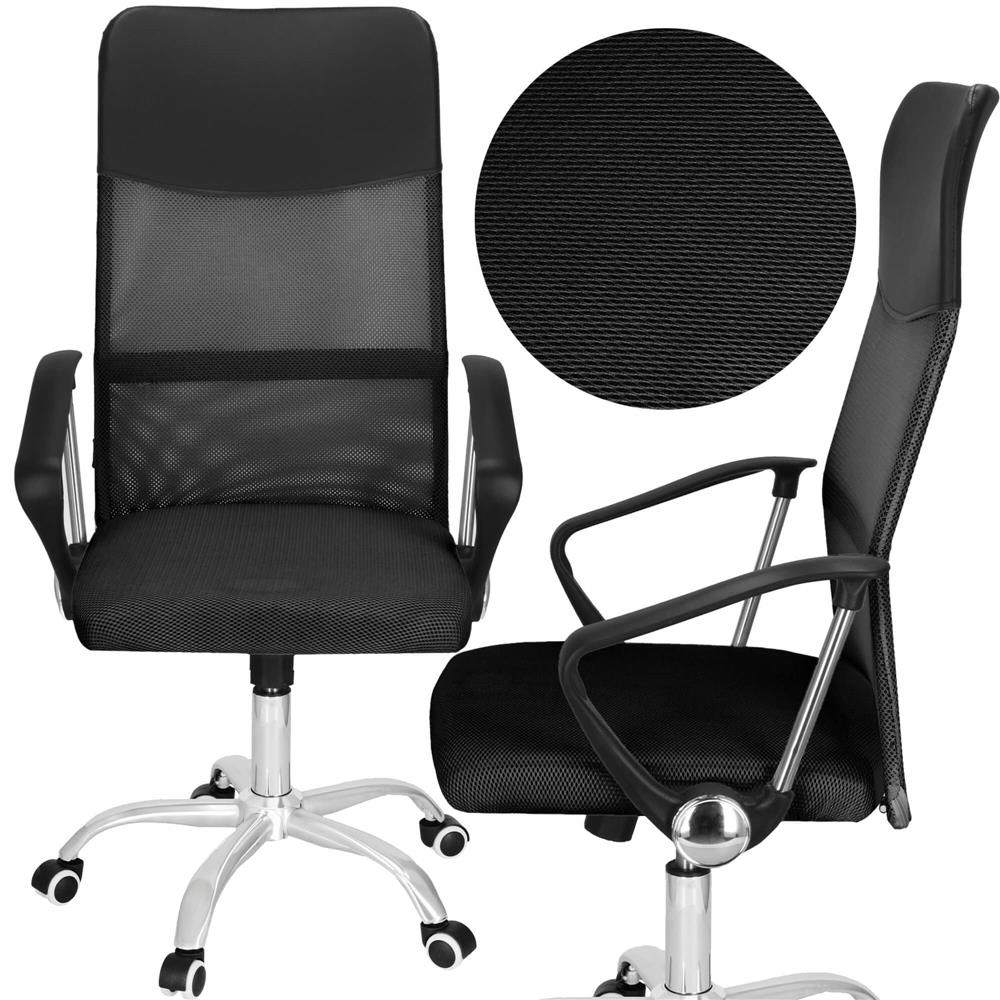 Állítható irodai szék, ergonomikus, légáteresztő mikrohálós háttámlával és krómozott fém talppal, 117x58x60 cm, fekete - Image 4
