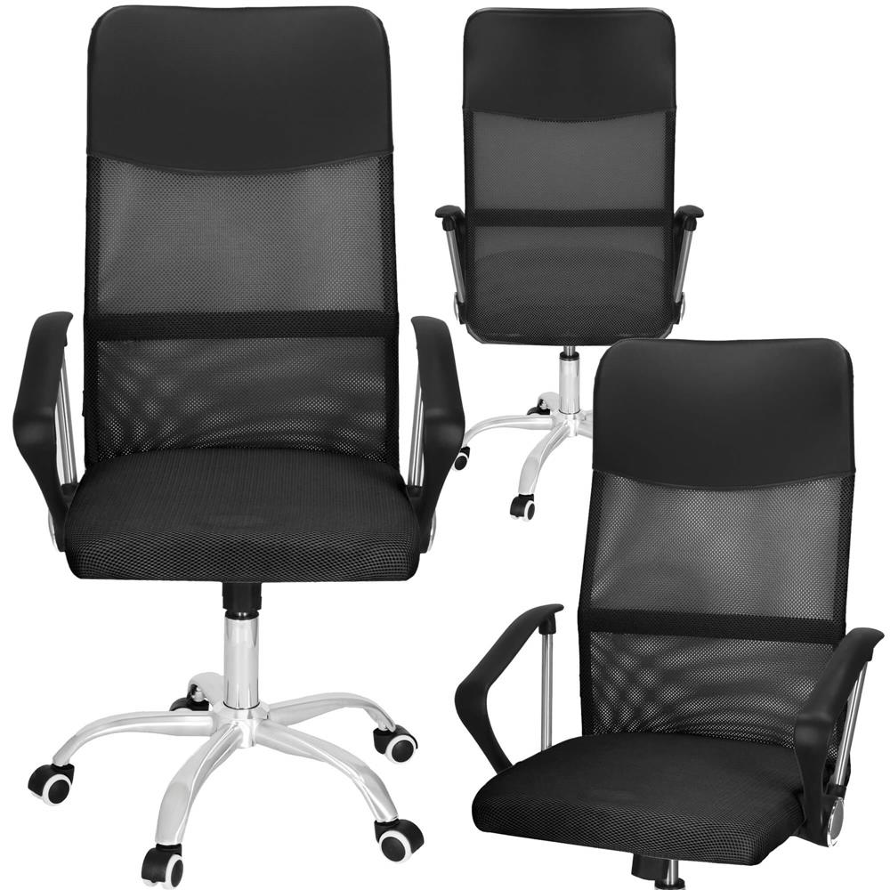 Állítható irodai szék, ergonomikus, légáteresztő mikrohálós háttámlával és krómozott fém talppal, 117x58x60 cm, fekete - Image 5