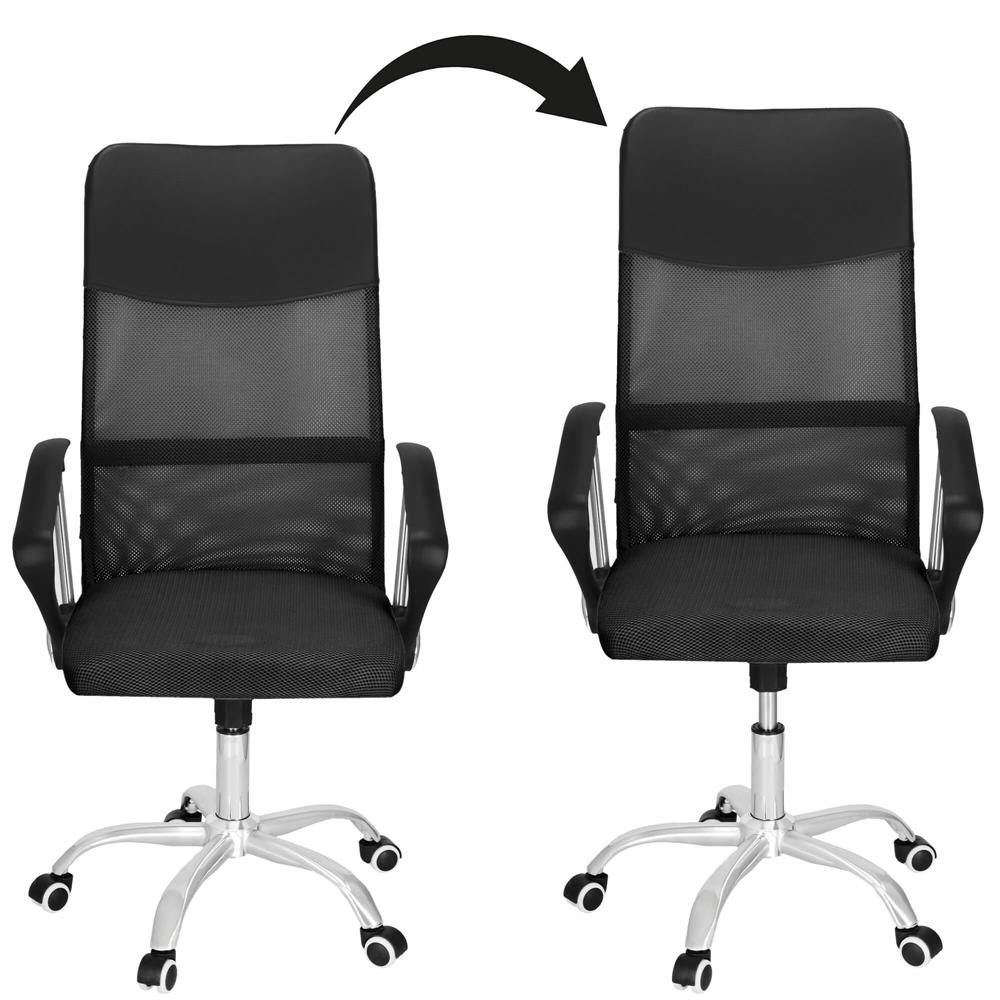 Állítható irodai szék, ergonomikus, légáteresztő mikrohálós háttámlával és krómozott fém talppal, 117x58x60 cm, fekete - Image 6
