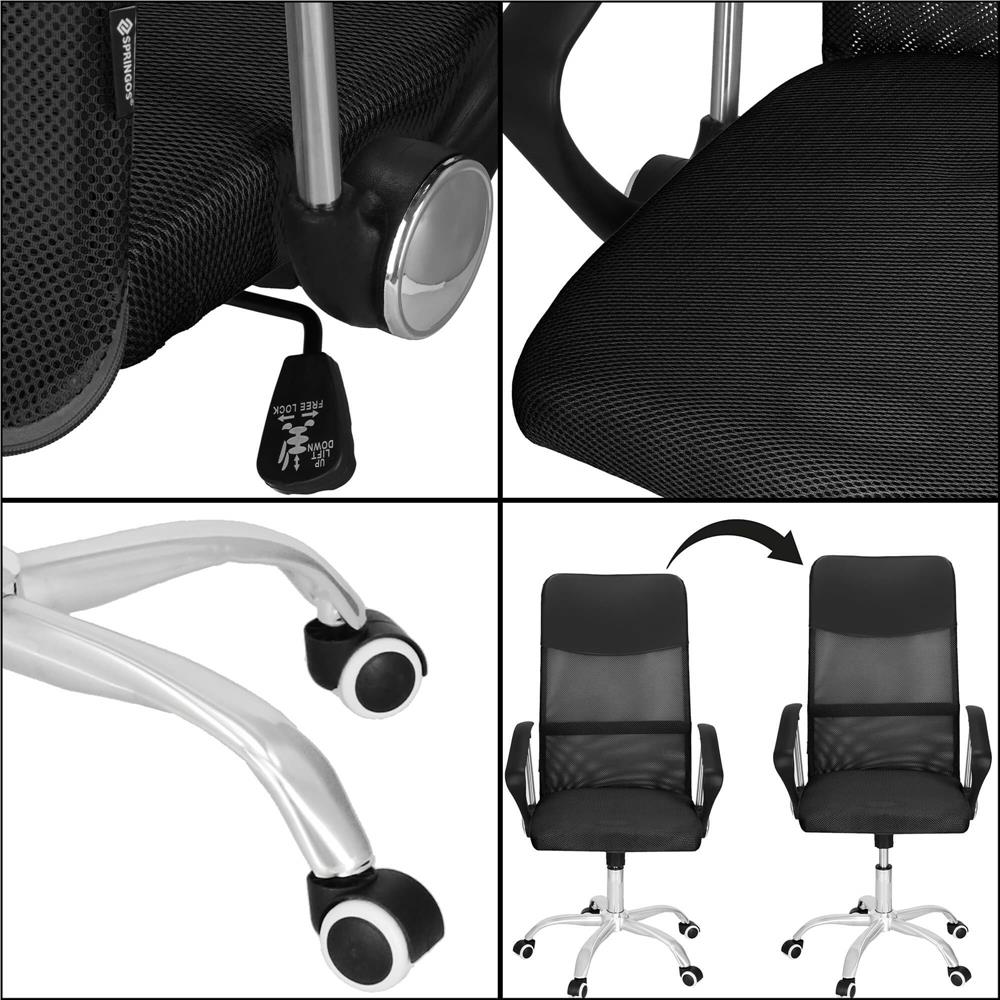 Állítható irodai szék, ergonomikus, légáteresztő mikrohálós háttámlával és krómozott fém talppal, 117x58x60 cm, fekete - Image 7